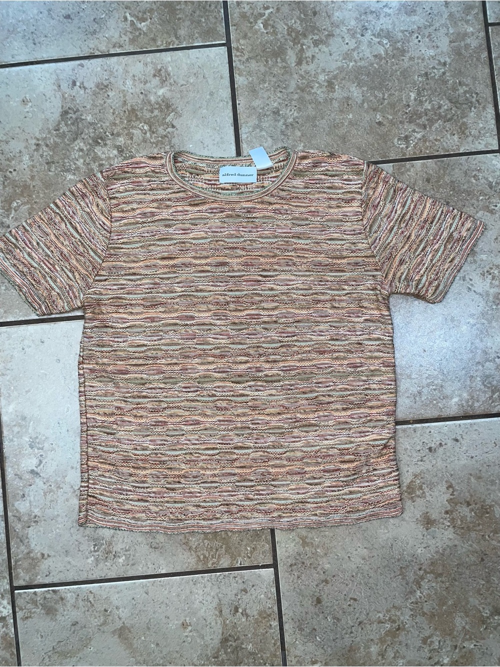 Alfred Dunner Short Sleeve Womens Top in Beige Multi-Stripe